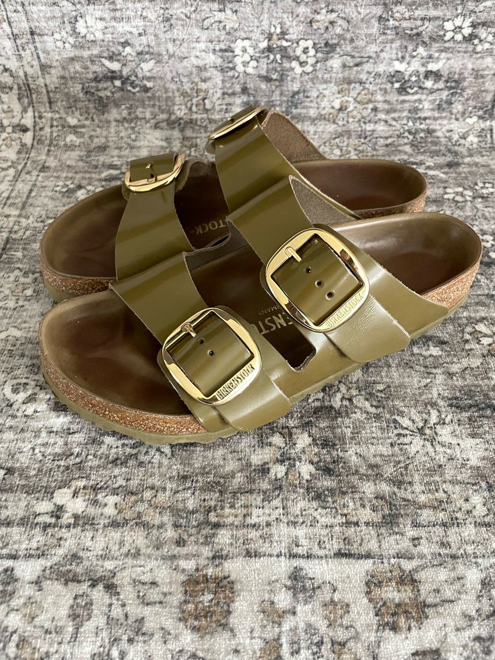 Birkenstock Big Buckle High Shine Leather Green Size 39 Regular Width - Picture 8 of 10